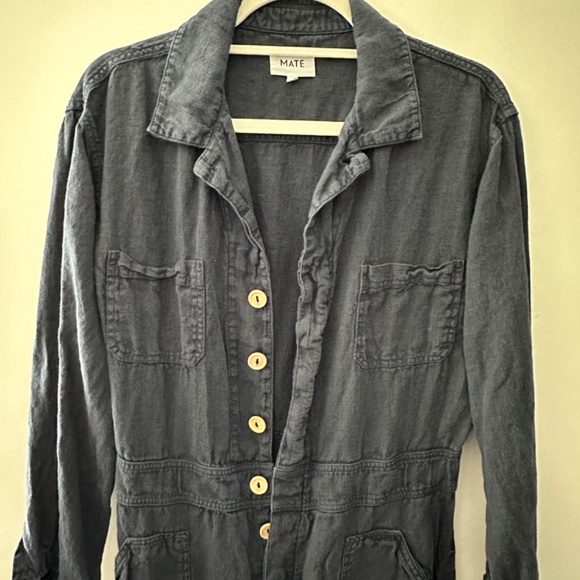 Mate the Label Linen Long Sleeve Jumpsuit in Midnight (Navy) - Picture 3 of 5